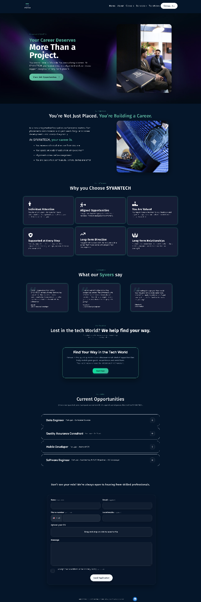 Careers page with interactive quiz